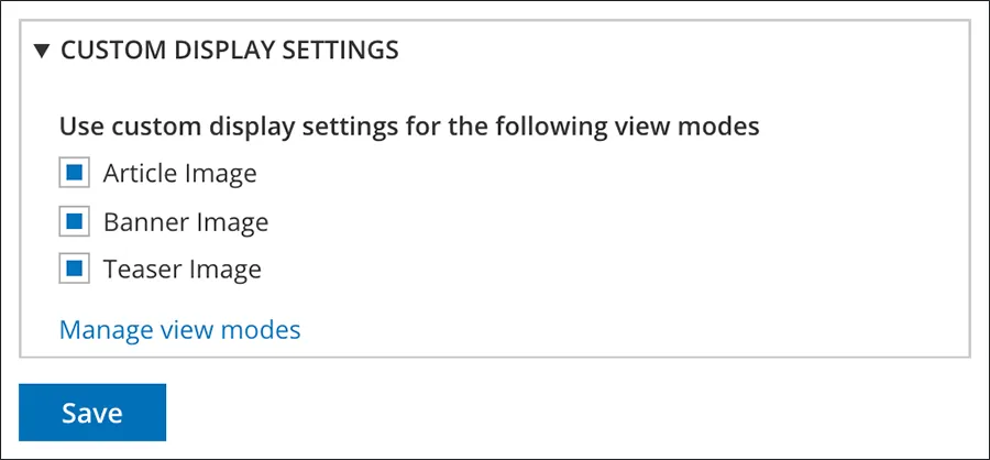 A settings panel showing display options for views, with a Save button at the bottom.