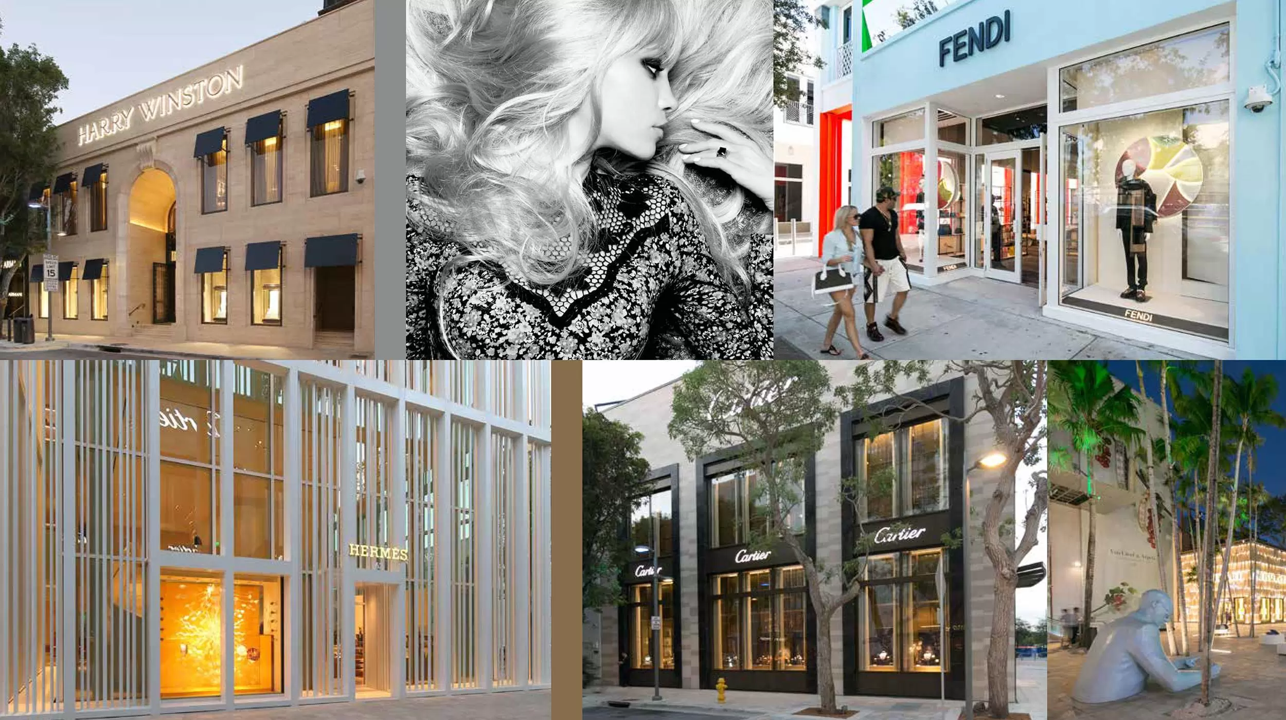 Modern shopping mall with multiple storefronts, glass doors and light-colored exterior.