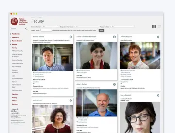 Search results page showing grid of professional profile photos on a website interface.
