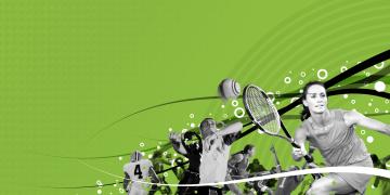 Abstract graphic design with black and white splatter elements against a bright green background.