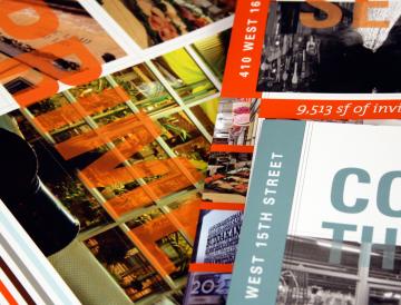 Colorful magazine pages and book covers overlapping at various angles.