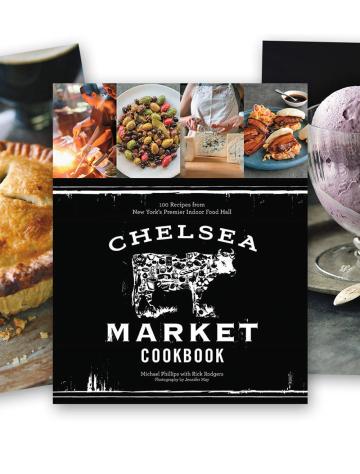 Cookbook titled "The Chelsea Market Cookbook" with food photos surrounding the cover.