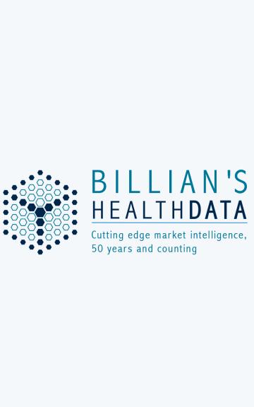 Blue logo of Billian's HealthData with a geometric cube design and tagline.