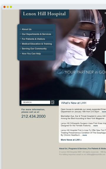 Dentist website showing a dental procedure with service icons and navigation menu.