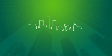 Building collage with linear drawing of skyline